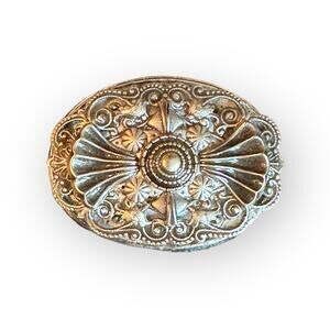Michal Golan Ornate Silvertone Deco Brooch Pin
